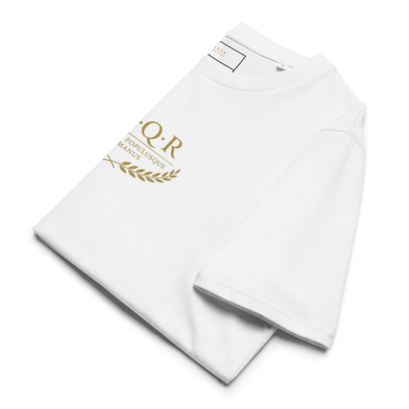 Camiseta SPQR, doblada con la etiqueta a la vista