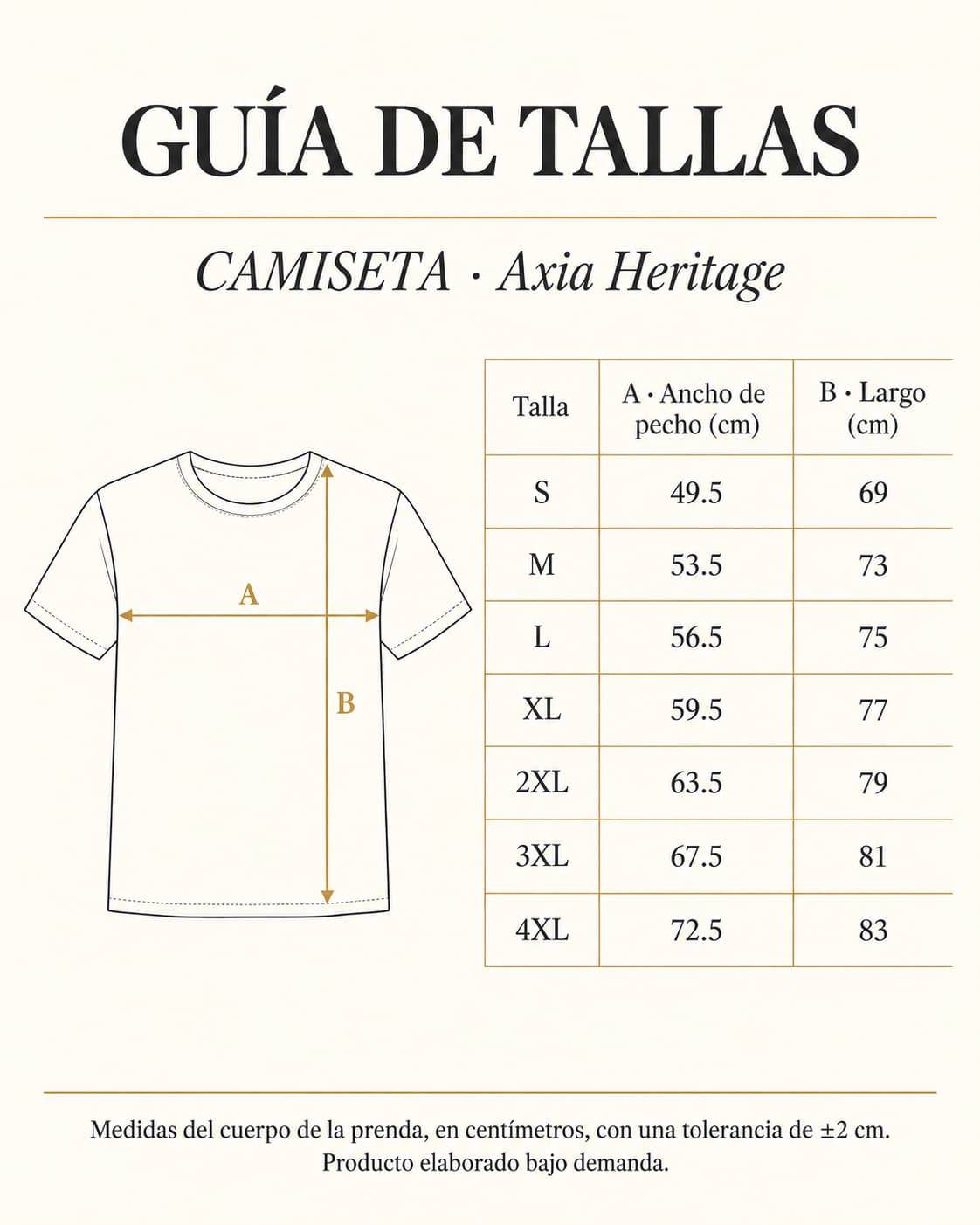Guía de tallas Axia Heritage