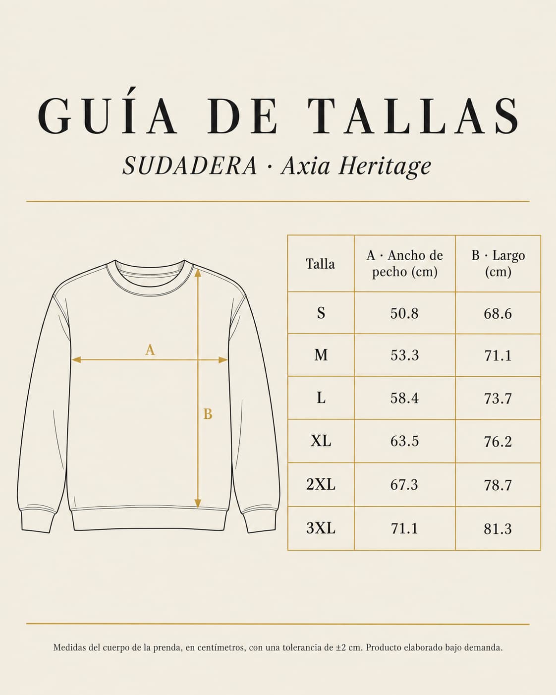 Guía de tallas Axia Heritage